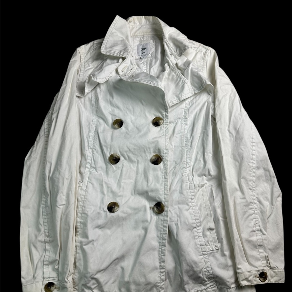 💙🤍‎ Gap White Double Breasted Trench Jacket Coat Medium 🤍💙